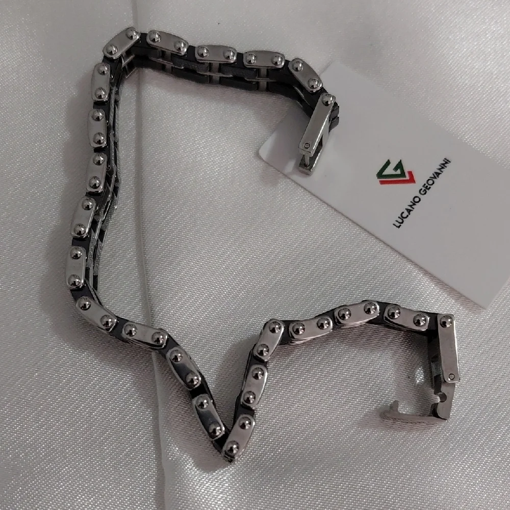 Men's Silver and Black Bracelet